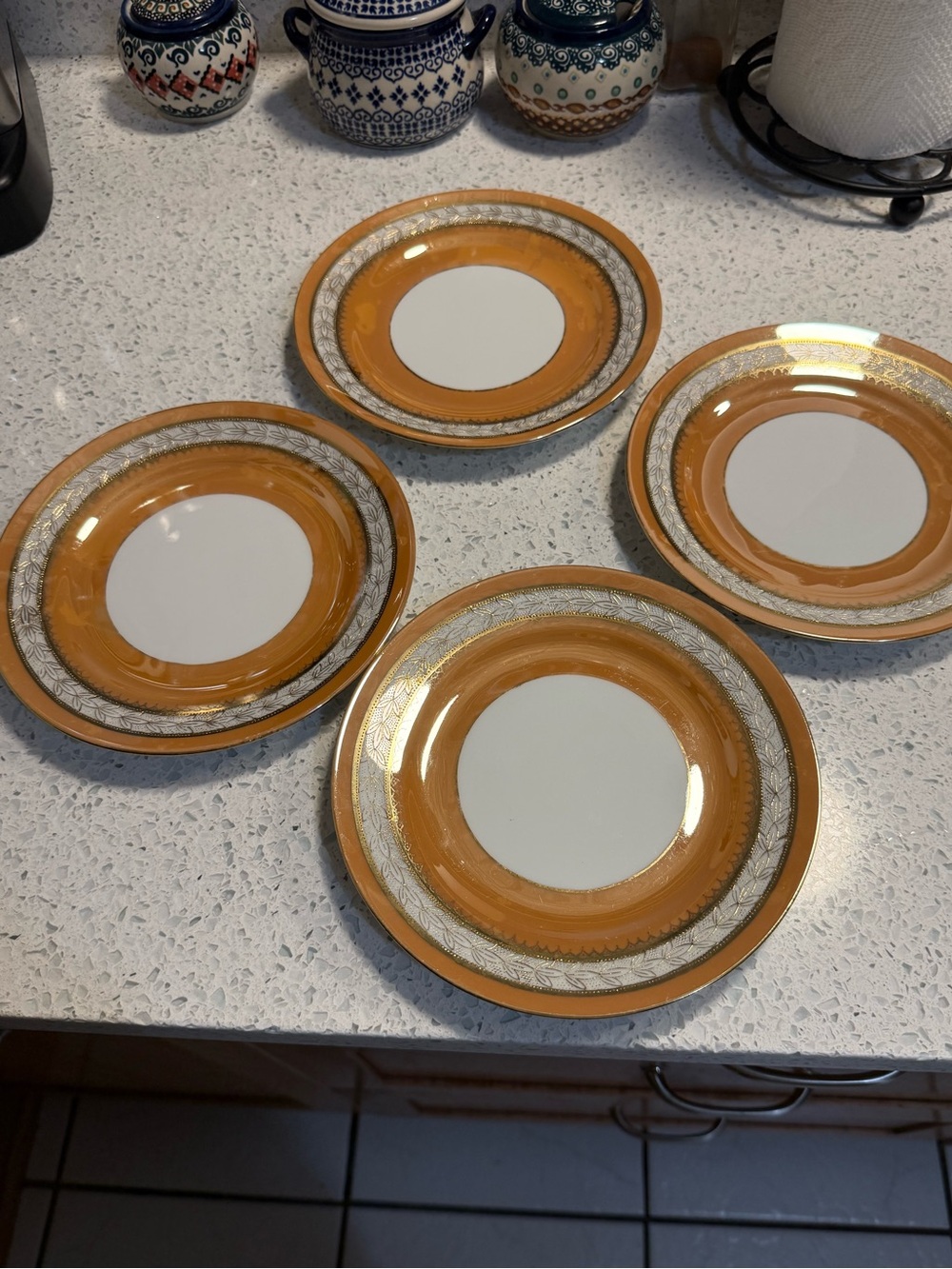 Noritake Peach/Gold Trim Dinner Plates Set (4)
